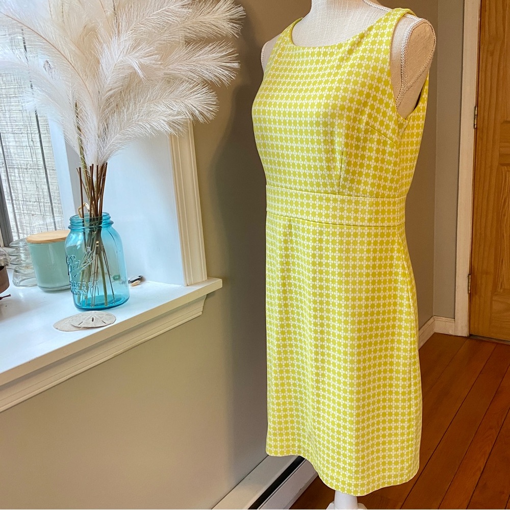 Ann Taylor Yellow Houndstooth Midi Dress